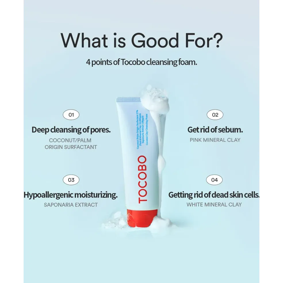 Coconut Clay Cleansing Foam 150ml | TOCOBO | Deep Yet Gentle Cleanse