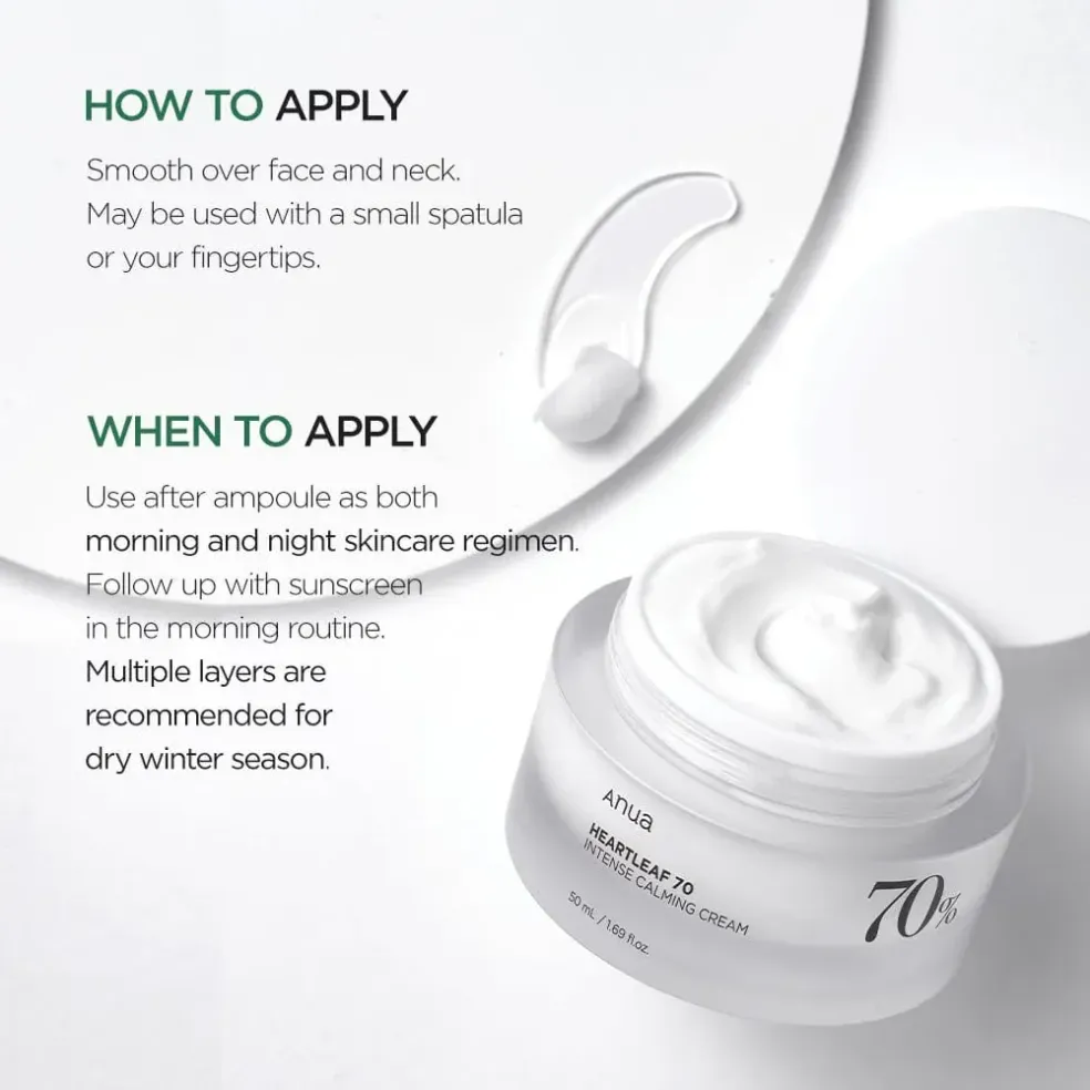 ANUA Heartleaf 70% Intense Calming Cream - 50 ml | Soothe and Revitalize Your Skin