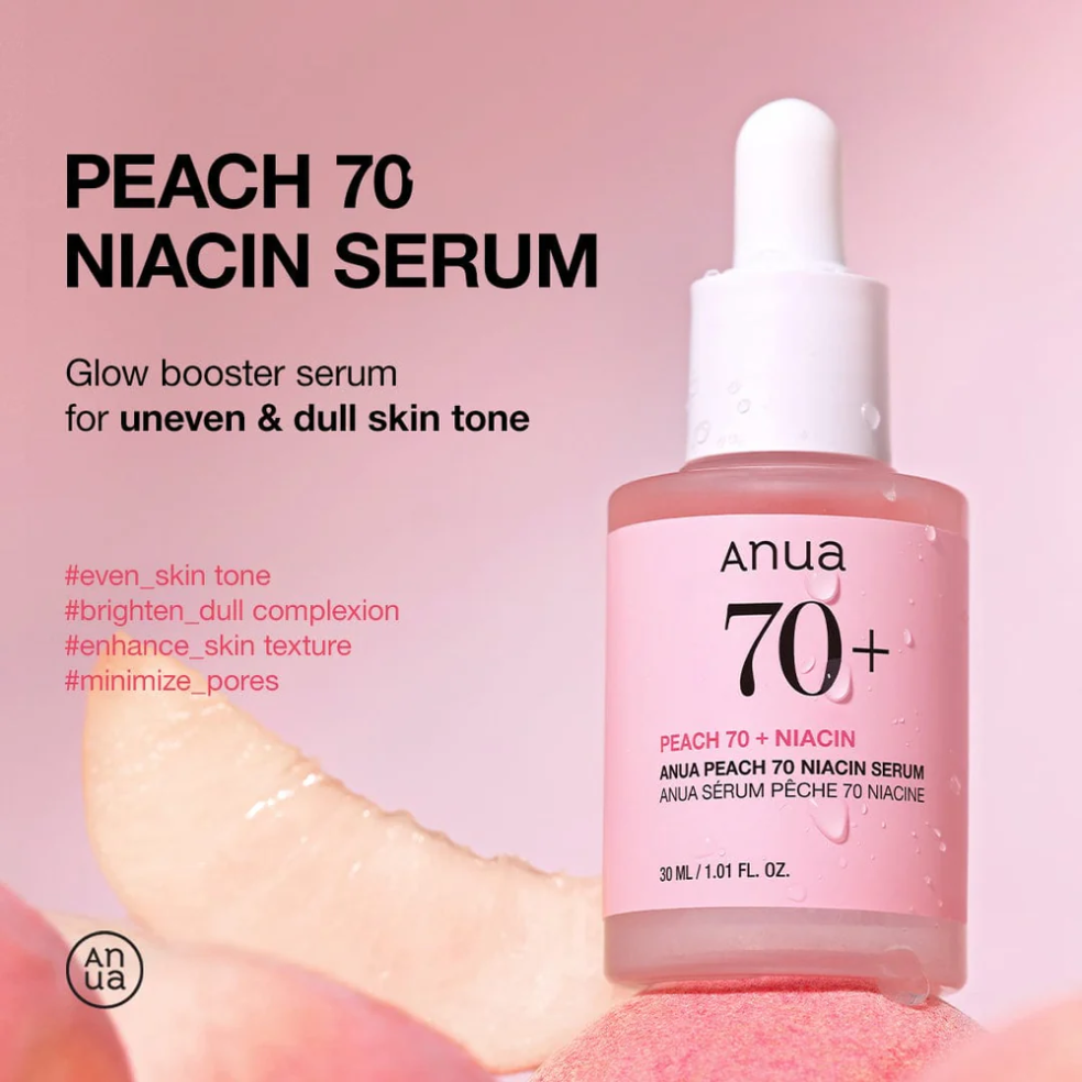 Glow et teint uniforme Anua Peach 70 Niacin Serum
