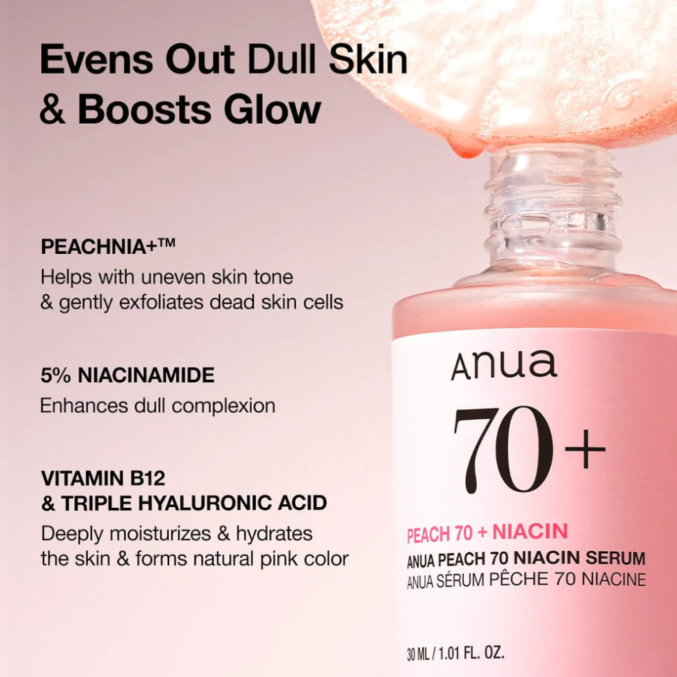 Glow et teint uniforme Anua Peach 70 Niacin Serum