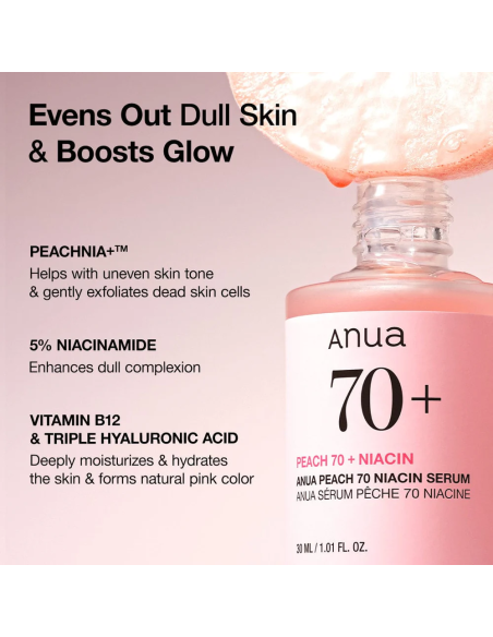 Glow et teint uniforme Anua Peach 70 Niacin Serum