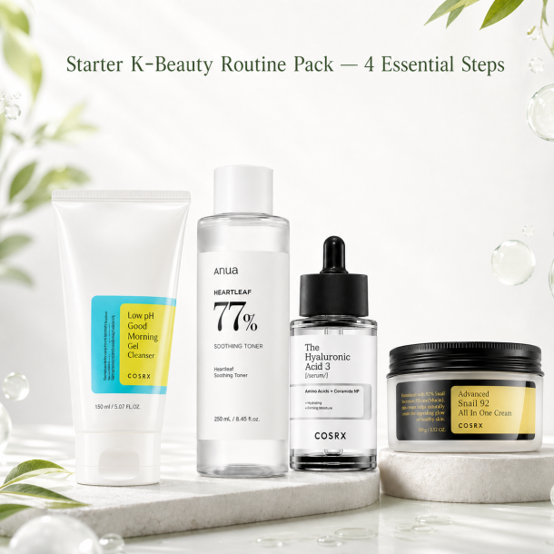 Starter K-Beauty Routine Pack 4 Steps | Cleanser + Toner + Serum + Cream | Kosmetica
