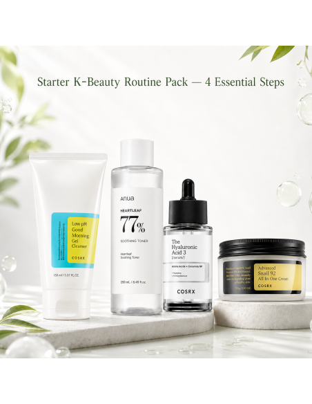 Starter K-Beauty Routine Pack 4 Steps | Cleanser + Toner + Serum + Cream | Kosmetica