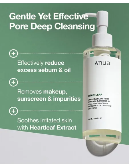 Anua Aceite Limpiador Control de Poros con Heartleaf 200ml | Limpieza Suave y Efectiva